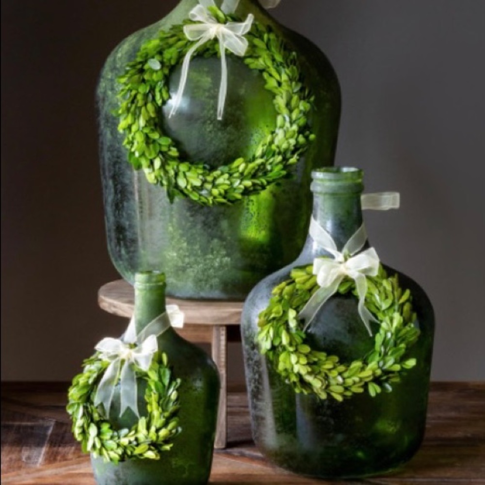 Set of 3 Preserved Boxwood Wreaths w/Ivory Ribbon